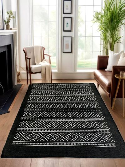 Carpetmantra Black Modern Jute Carpet 5.7ft X 7.10ft