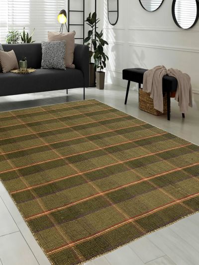 Carpetmantra Green Jute Carpet 4.6ft X 6.6ft