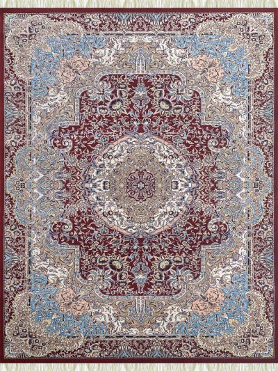 Carpetmantra Irani Red Ground Turquoise Border Oriental Design High Quality Super Premium Silk Carpet 4ft X 6ft