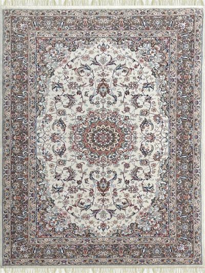 Carpetmantra Irani White Color Ground Grey Color Border Traditional Design High Quality Premium Silk Floral Carpet 3.3ft X 5.0ft