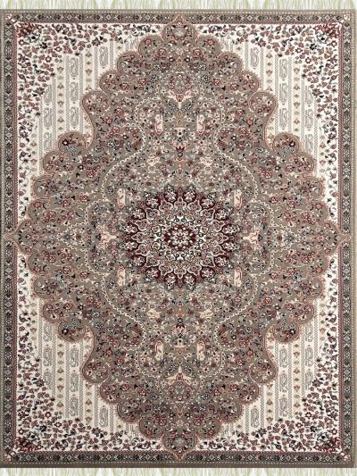 Carpetmantra Irani Md Brown & White Color Traditional Design High Quality Premium Silk Floral Carpet 3.3ft X 5.0ft