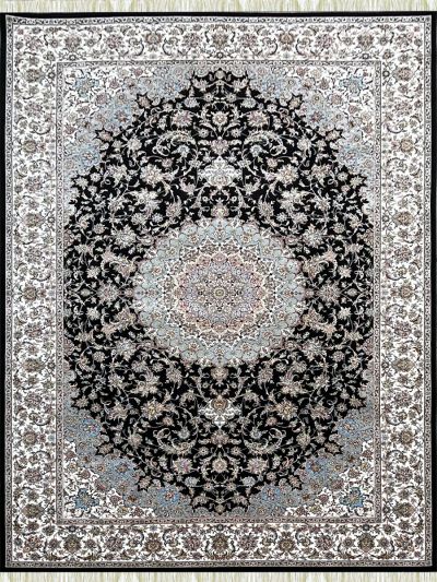 Carpetmantra Irani Black Ground White Border Traditional Design High Quality Supper Premium Silk Floral Carpet 4ft X 6ft