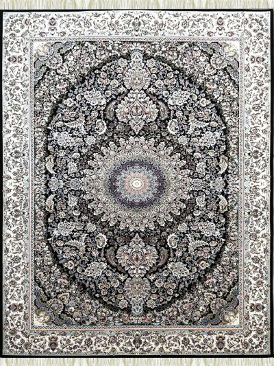 Carpetmantra Irani Black Ground White Border Traditional Design High Quality Premium Silk Floral Carpet 6.0ft X 9.0ft
