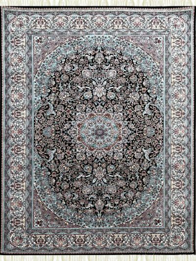Carpetmantra Irani Black Ground Cream Border High Quality Super Premium Silk Carpet 5.0ft X 7.5ft