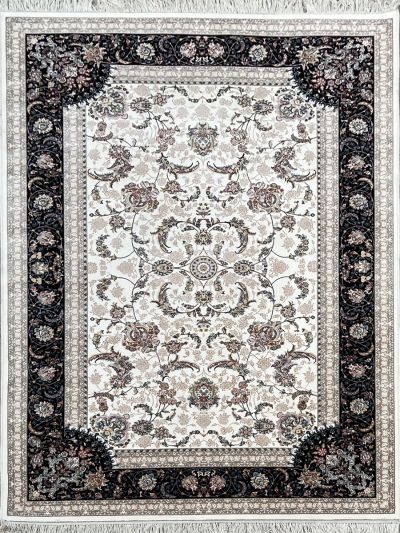 Carpetmantra Irani White Ground Black Border Traditional Design High Quality Super Premium Silk Carpet 4ft X 6ft
