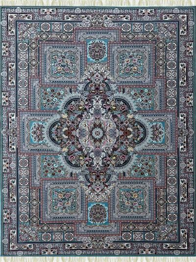 Carpetmantra Irani Turquoise Color Traditional Design High Quality Super Premium Silk Floral Carpet
