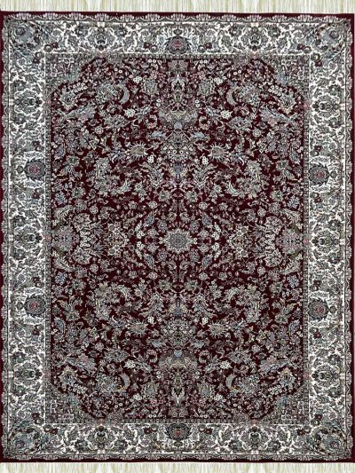 Carpetmantra Irani Red Ground White Border Traditional Design High Quality Super Premium Silk Carpet