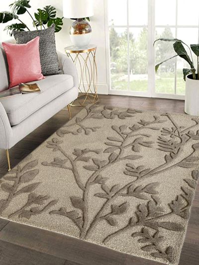 Carpet Mantra Beige Color Floral Design 100% New Zealand Wool Handmade  Carpet 4.0ft x 5.7ft 