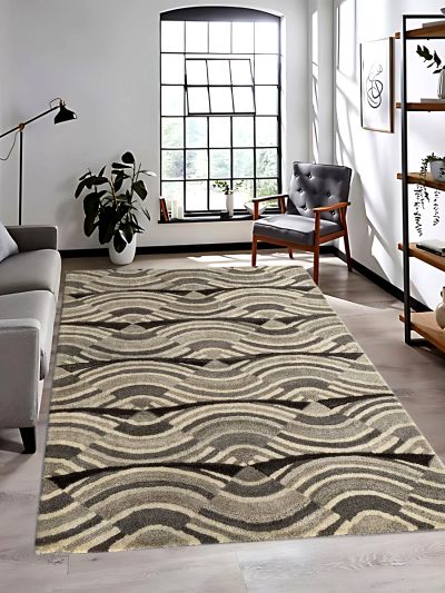 Carpetmantra Beige Color modern Design 100% New Zealand Wool Handmade Carpet 4.6ft x 6.6ft  