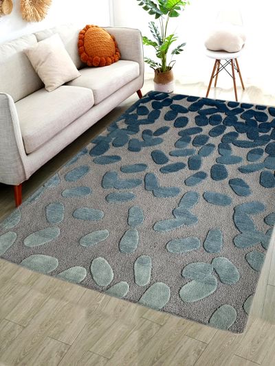 Carpet Mantra Blue Color Modern Design 100% New Zealand Wool Handmade Carpet 4.6ft x 6.6ft  