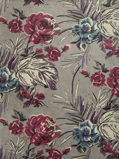 Carpet Mantra Grey & Pink Color Floral Design 100% New Zealand Wool Handmade Carpet 4.6ft x 6.6ft 