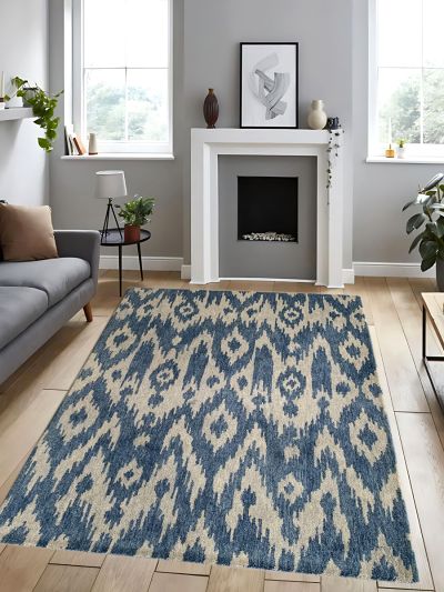 Carpet Mantra Blue Color Modern Design 100% New Zealand Wool Handmade Carpet 4.6ft x 6.6ft