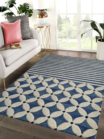 Carpet Mantra Blue Color Modern Design 100% New Zealand Wool Handmade Carpet 4.6ft x 6.6ft 