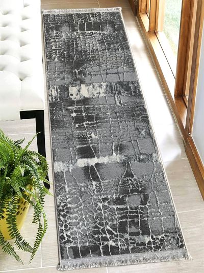 Carpetmantra Grey Color Abstract Design Runner Carpet 2ft X 5ft 