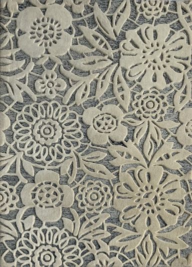 Carpetmantra White Grey Color Floral Design 100% New Zealand Wool Handmade Carpet 4.6ft X 6.6ft 