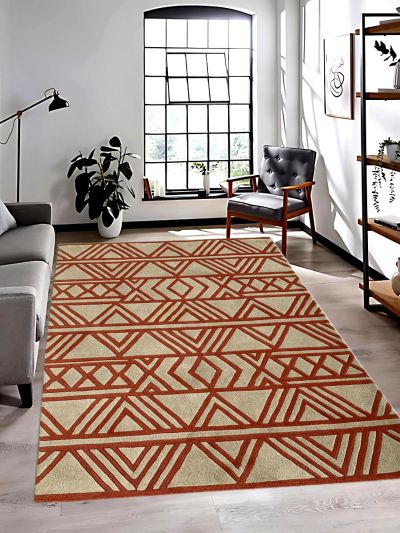 Carpet Mantra White & Red Color Traditional Modern Design 100% New Zealand Wool Handmade Carpet 4.6ft x 6.6ft 