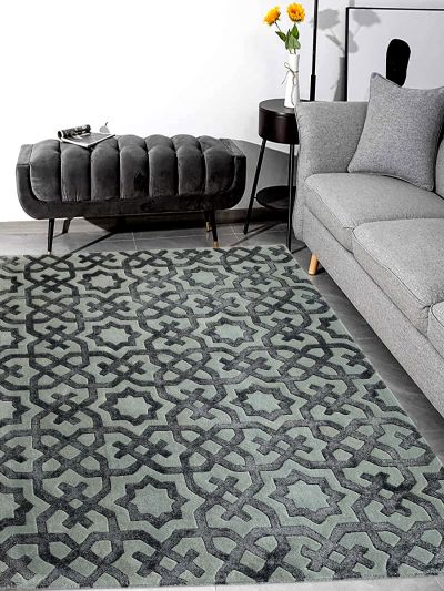 Carpetmantra Blue Color Modern Design Handmade Carpet 4.6ft x 6.6ft 