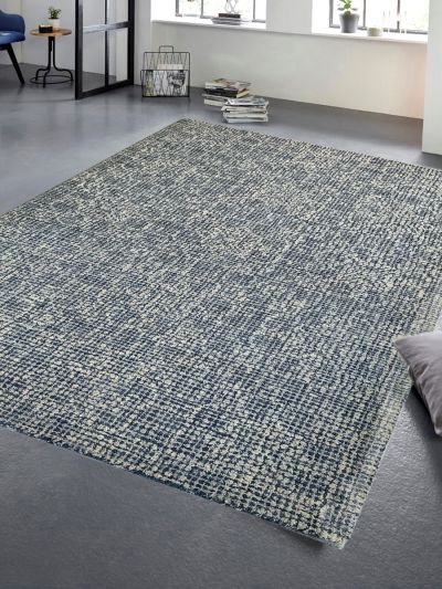 Carpet Mantra Blue Color Modern Design 100% New Zealand Wool Handmade Carpet 5.6ft X 8.6ft 