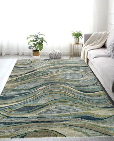 Carpetmantra Turquoise Color Abstract Design 100% Wool Handmade Carpet 8ft X 10ft