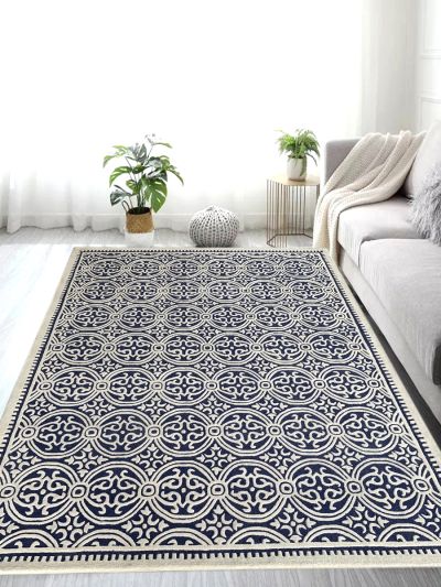 Carpetmantra Blue Color Modern Design 100% Wool Handmade Carpet