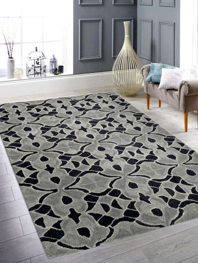 Carpetmantra Grey & Black Color Morder Design 100% New Zealand Wool Handmade Carpet 4.6ft X 6.6ft 