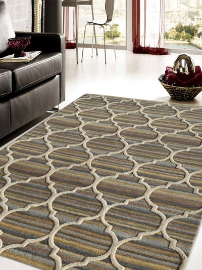 Carpetmantra Multi Color Trellis Design 100% New Zealand Wool Handmade Carpet 4.6ft X 6.6ft 