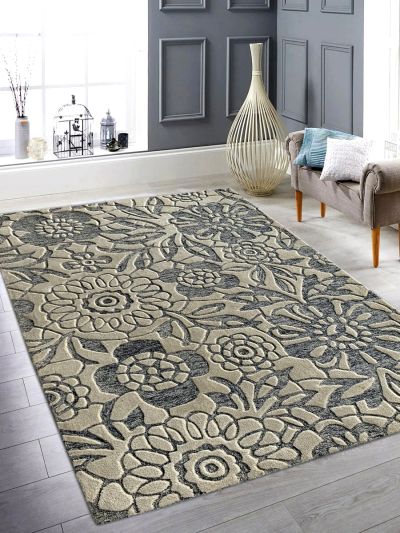 Carpetmantra Grey & White Color Modern Design 100% New Zealand Wool Handmade Carpet 4.6ft X 6.6ft 