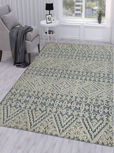 Carpetmantra Grey & White Color Modern Design 100% New Zealand Wool Handmade Carpet 5ft X 8ft