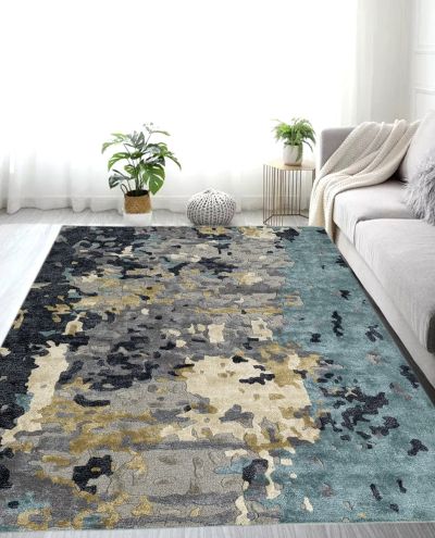 Carpetmantra Multi Color Abstract Design Wool & Viscose Handmade Carpet