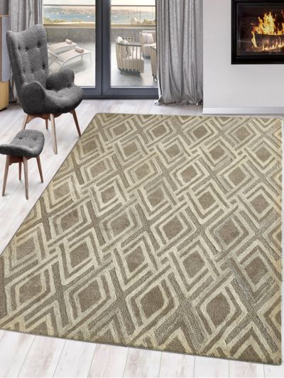 Carpetmantra Beige Color Modern Design 100% New Zealand Wool Handmade Carpet 5ft x 8ft 