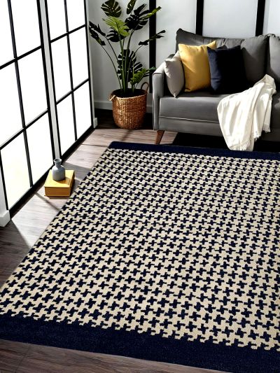 Carpetmantra Dk. Blue Color Modern Design 100% New Zealand Wool Handmade Carpet 5ft x 8ft 