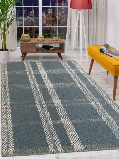 Carpetmantra Lt. Blue Color Modern Design 100% New Zealand Wool Handmade Carpet 5ft x 8ft 