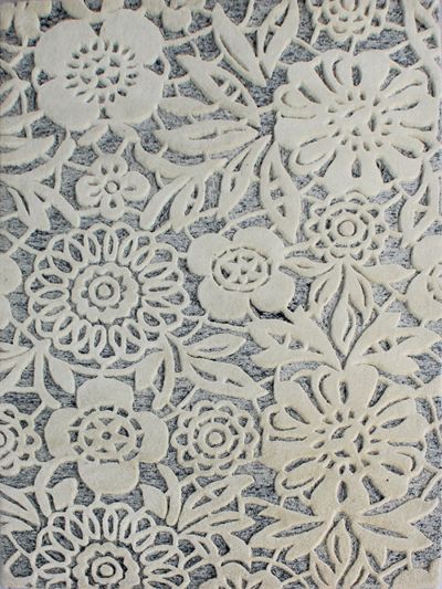 Carpetmantra White Grey Color Floral Design 100% New Zealand Wool Handmade Carpet 4.6ft X 6.6ft 