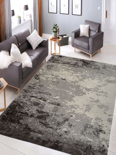 Carpetmantra Silver Color Abstract Design Material Wool & Viscose Handmade Carpet 8ft X 10ft