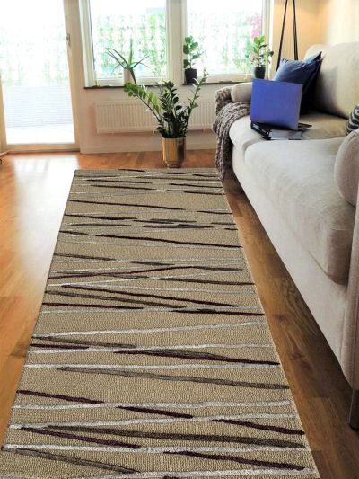 Carpetmantra Beige Color Wool & Viscose Mix Handmade Runner Carpet 2ft X 6ft