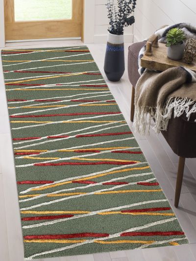 Carpetmantra Green Color Wool & Viscose Mix Handmade Runner Carpet 2ft X 6ft