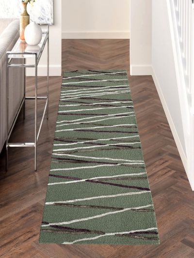 Carpetmantra Green Color Wool & Viscose Handmade Runner Carpet 2ft X 6ft