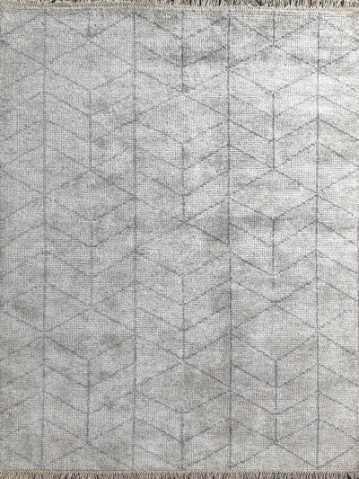 Carpetmantra Handknotted Bamboo Silk Silver Carpet 5.7ft X 7.10ft