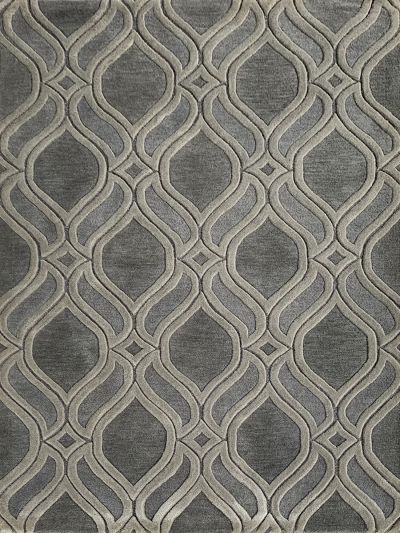 Carpetmantra White & Silver Color Trellis Design 100% New Zealand Wool Handmade Modern Carpet  4.6ft x 6.6ft 