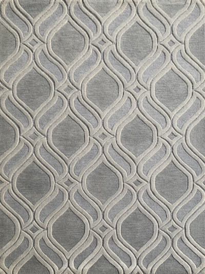 Carpetmantra White & Silver Color Trellis Design 100% New Zealand Wool Handmade Modern Carpet  4.6ft x 6.6ft 