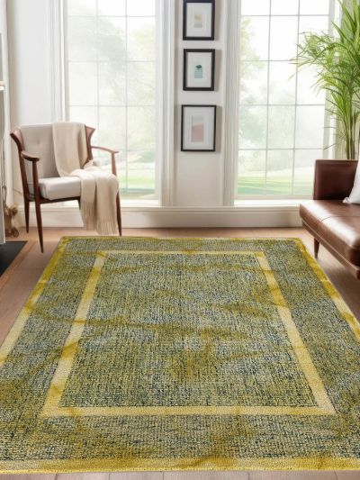 Carpetmantra Yellow Color Abstract Design 100% New Zealand Wool Handmade Carpet 4.6ft x 6.6ft 