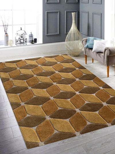 Carpetmantra Gold Color Modern Design 100% New Zealand Wool Handmade Carpet 4.6ft x 6.6ft 