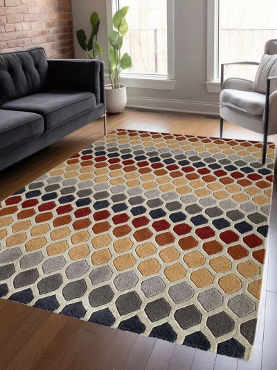 Carpetmantra Multi Color Modern Design 100% New Zealand Wool Handmade Carpet 4.6ft x 6.6ft 