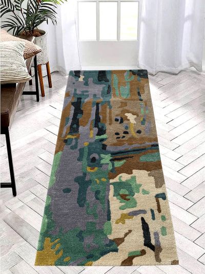 Carpetmantra Multi Color Wool & Viscose Mix  Handmade Runner Carpet 2ft X 6ft  