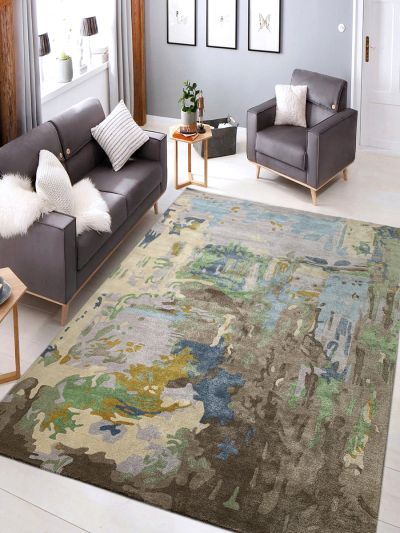 Carpetmantra Multi Color Wool & Viscose Mix Abstract Design Handmade Carpet 8ft X 10ft 