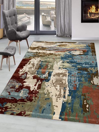 Carpetmantra Indiana Multi Color Abstract Design Wool & Viscose Thick Pile Handmade Carpet 8ft X 10ft   321572424