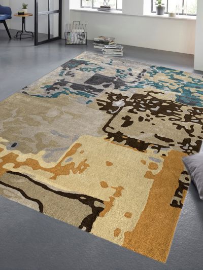 Carpetmantra Multi Color Abstract Design Wool & Viscose Mix Thick Pile Handmade Carpet 6ft X 9ft