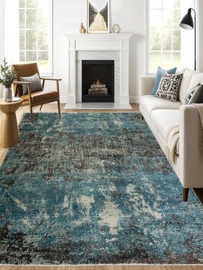 Carpetmantra Turquoise Multi 100% Banana silk Carpet 8.0ft  X 10.0ft