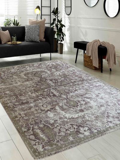 Carpetmantra Brown Floral 100% Banana Silk  Carpet 8.0ft  X 10.0ft