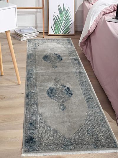 Carpetmantra Silver Modern Runner Carpet 3.2ft X 10ft